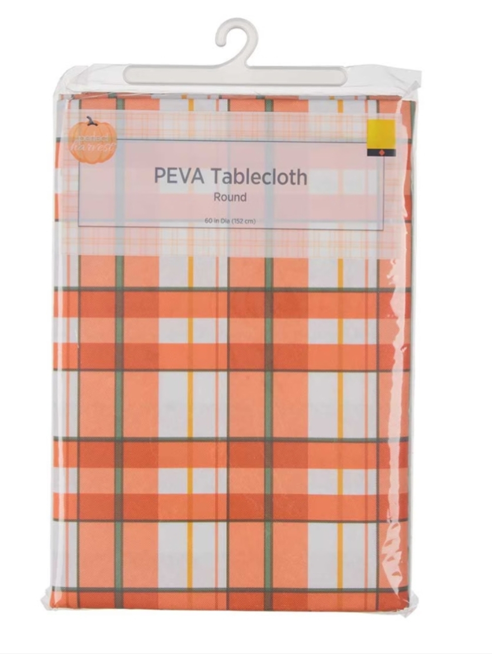 Perfect Harvest Round PEVA Tablecloth Orange Plaid 60 in